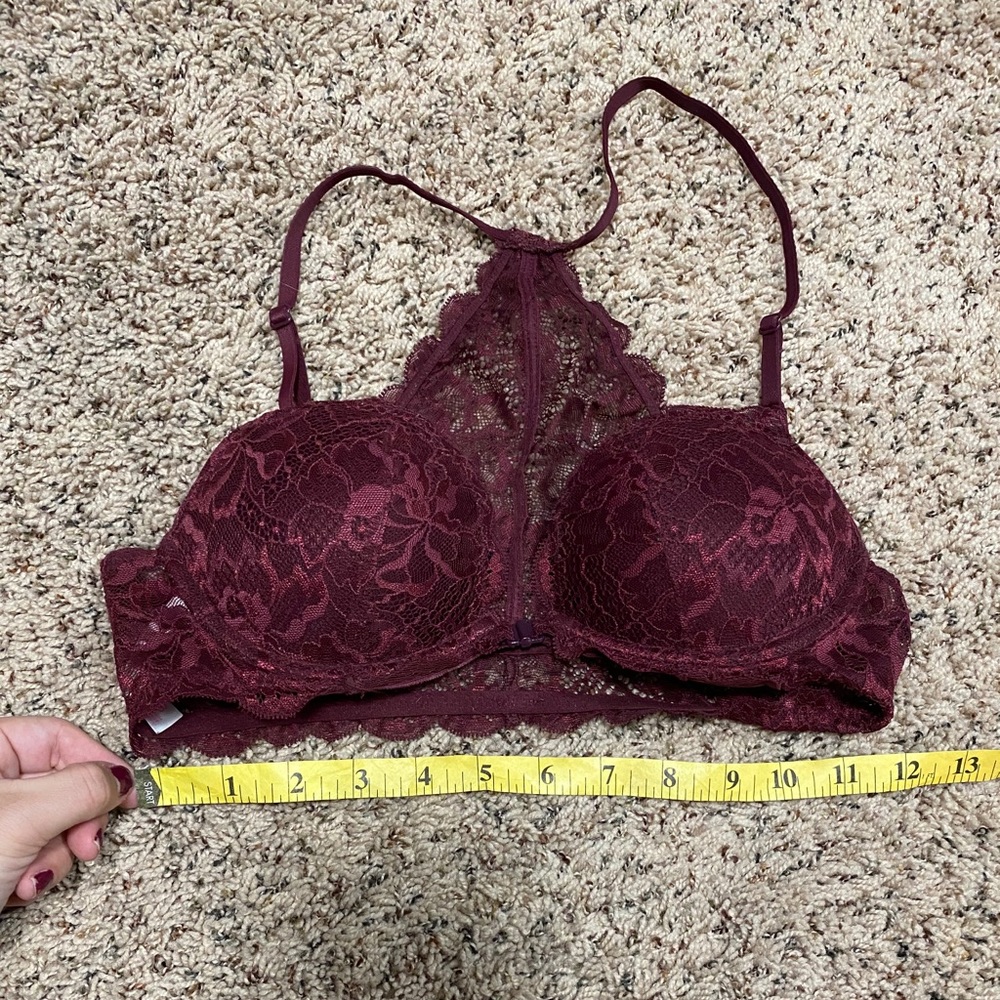 maroon LACE pink hook in front bra